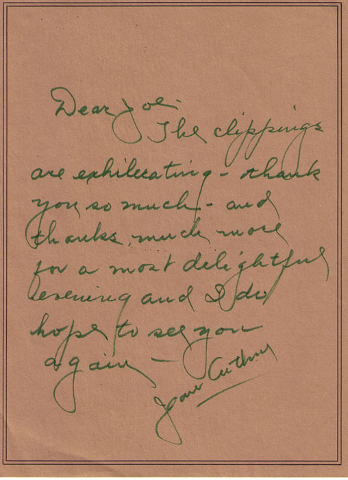 Letter from Jean Arthur, 1982